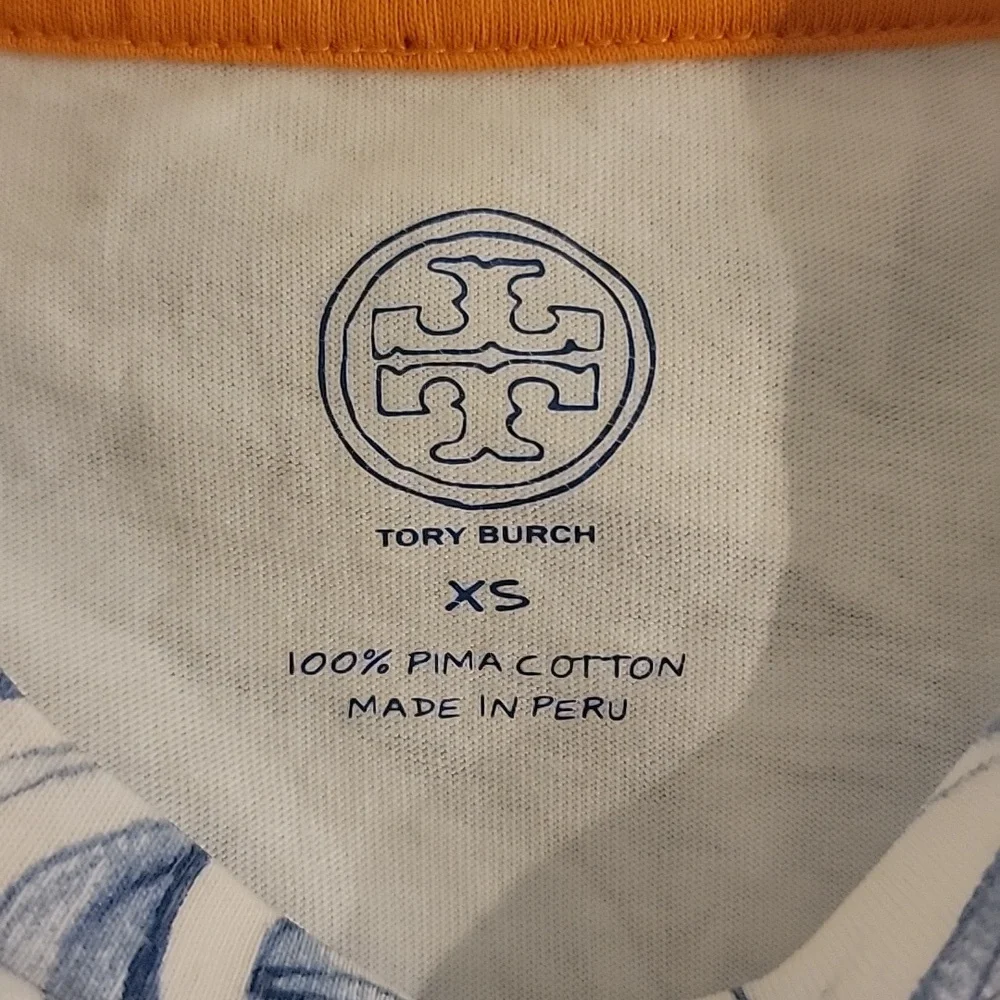 Tory Burch Blue And White Geometric Design T Shirt Size XS - Picture 6 of 6